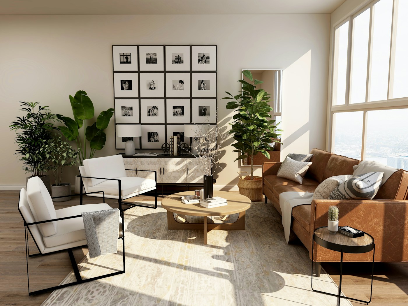 Warm, modern living room interior