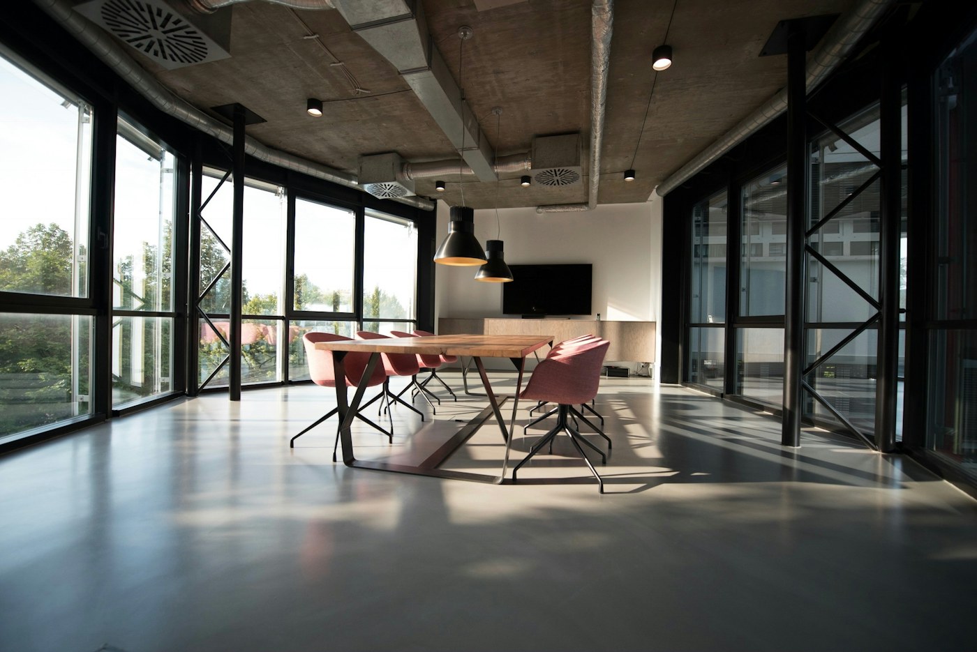 Glass and wood office partition